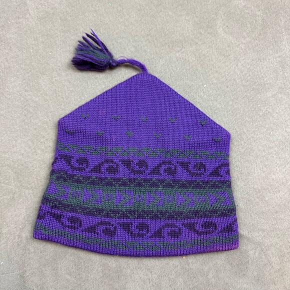 Vintage Purple Beanie Snowboard Ski Hat Fair Isle Knit Top Notch Tassel Y2K - Picture 2 of 6
